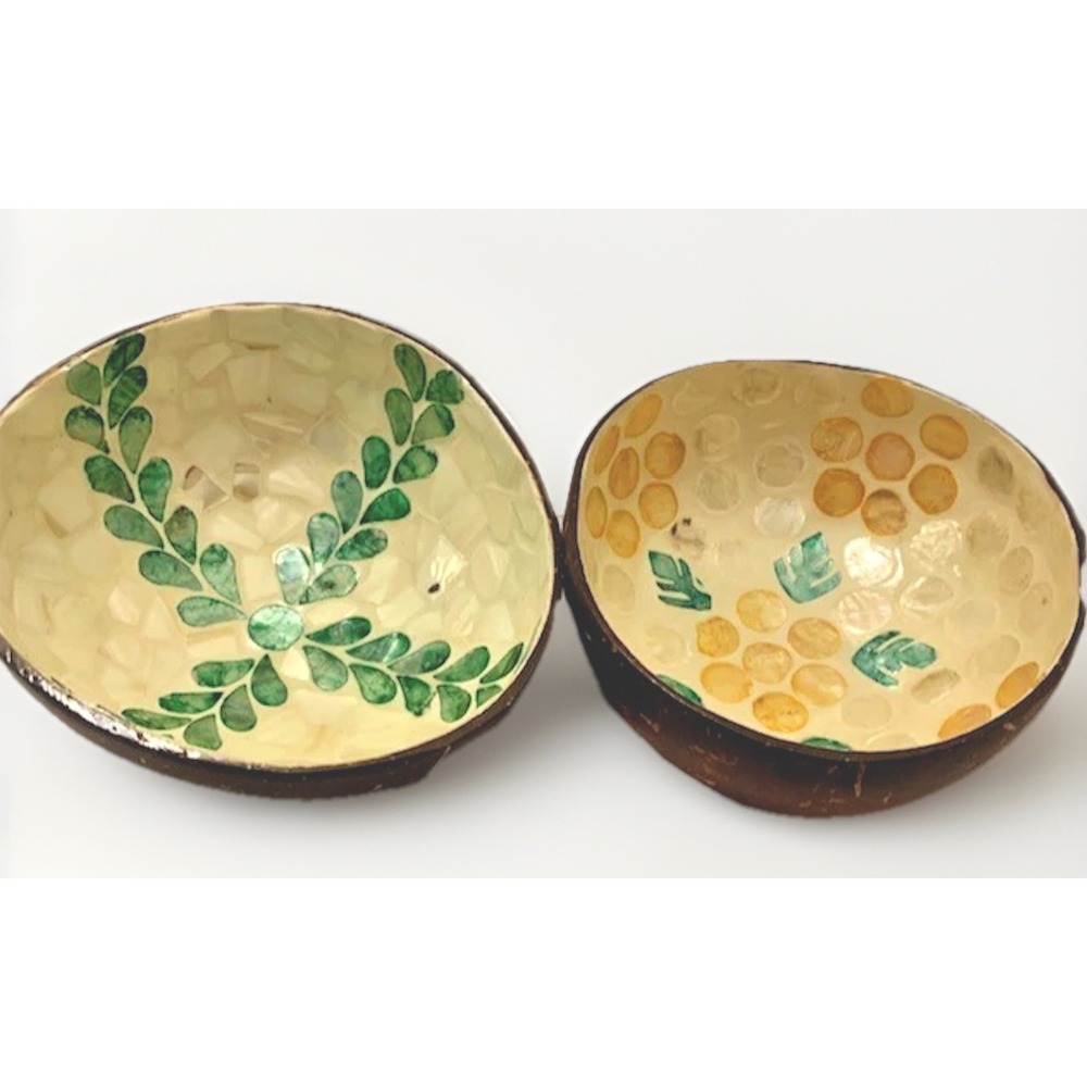Coconut Bowl Shell Handcrafted Organic Recycled Coastal Tableware Boho Beach 2PC